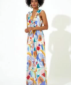 OLIPHANT Ruffle V-Neck Maxi- Papaya Yellow
