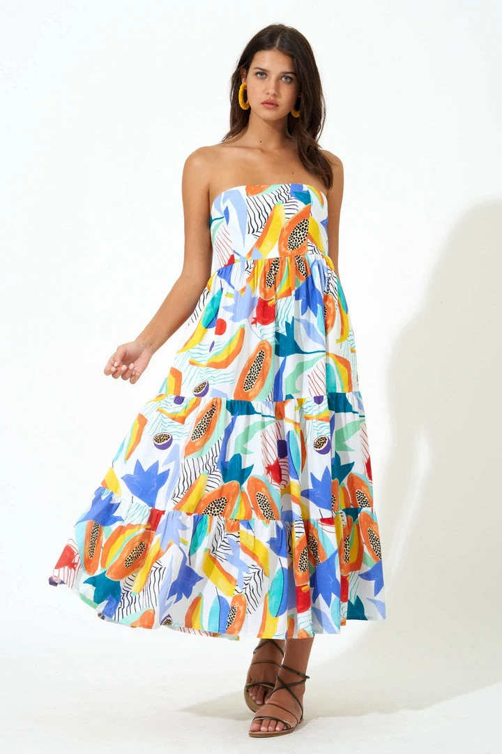 OLIPHANT Tie Back Tiered Maxi- Papaya Yellow 3 OLIPHANT Tie Back Tiered Maxi- Papaya Yellow