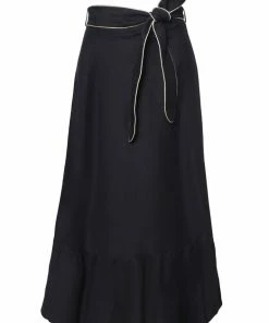 RosewaterHouse Noor Belted Midi Skirt - Black