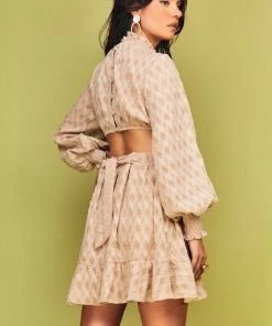 Cristina Sabatini Sand/ Ariana Long Sleeve Mini Dress WHAT'S HOT