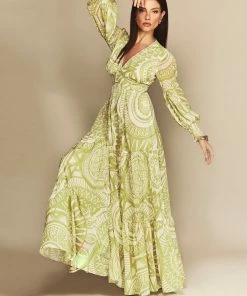 Cristina Sabatini Lime/ Faith Long Sleeve Maxi Dress