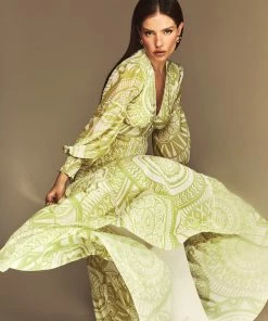 Cristina Sabatini Lime/ Faith Long Sleeve Maxi Dress