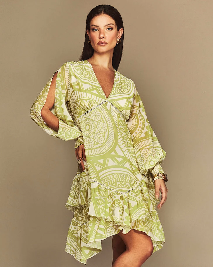 Cristina Sabatini Lime/ Kylie Long Sleeve Mini Dress 3 Cristina Sabatini Lime/ Kylie Long Sleeve Mini Dress
