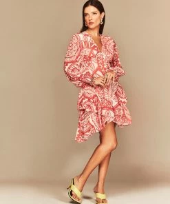 Cristina Sabatini Coral/ Kylie Long Sleeve Mini Dress