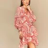 Cristina Sabatini Coral/ Kylie Long Sleeve Mini Dress