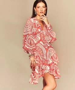 Cristina Sabatini Coral/ Kylie Long Sleeve Mini Dress