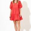 OLIPHANT Bubble Skirt Mini Dress- Coral