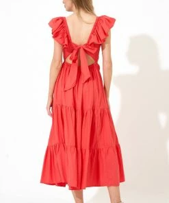 OLIPHANT Flirty Tie Back Maxi- Solid Coral 9 OLIPHANT Flirty Tie Back Maxi- Solid Coral