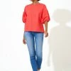 OLIPHANT Puff Sleeve Blouse- Solid Coral 1 OLIPHANT Puff Sleeve Blouse- Solid Coral