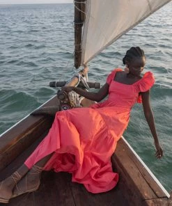 OLIPHANT Flirty Tie Back Maxi- Solid Coral