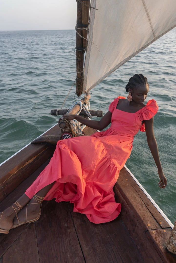 OLIPHANT Flirty Tie Back Maxi- Solid Coral 3 OLIPHANT Flirty Tie Back Maxi- Solid Coral