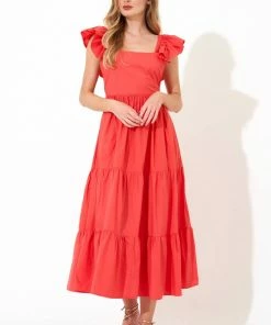 OLIPHANT Flirty Tie Back Maxi- Solid Coral