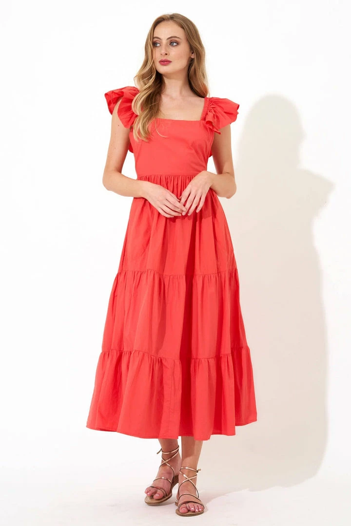 OLIPHANT Flirty Tie Back Maxi- Solid Coral 4 OLIPHANT Flirty Tie Back Maxi- Solid Coral