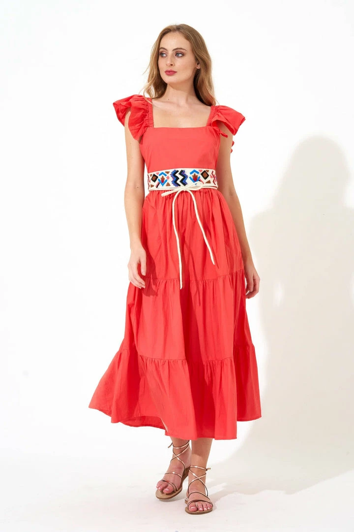 OLIPHANT Flirty Tie Back Maxi- Solid Coral 5 OLIPHANT Flirty Tie Back Maxi- Solid Coral