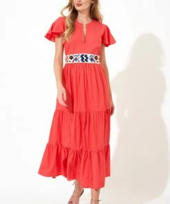 OLIPHANT V-Neck Maxi- Solid Coral