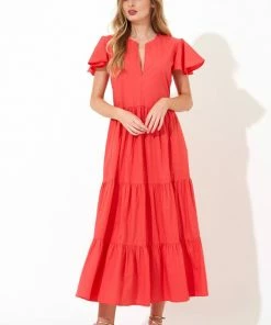 OLIPHANT V-Neck Maxi- Solid Coral