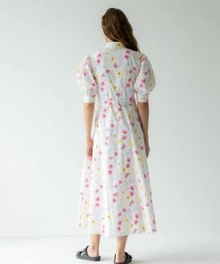 Sruti Dalmia Chloe Dress-White-Pink, Yellow Flowers CLOTHING