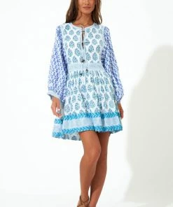 OLIPHANT Tie Front Balloon Sleeve- Verde Blue