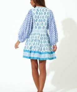 OLIPHANT Tie Front Balloon Sleeve- Verde Blue